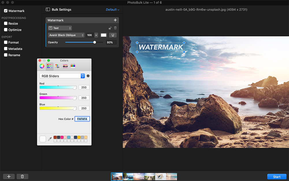 Step 2: Customizing a watermark in Photobulk