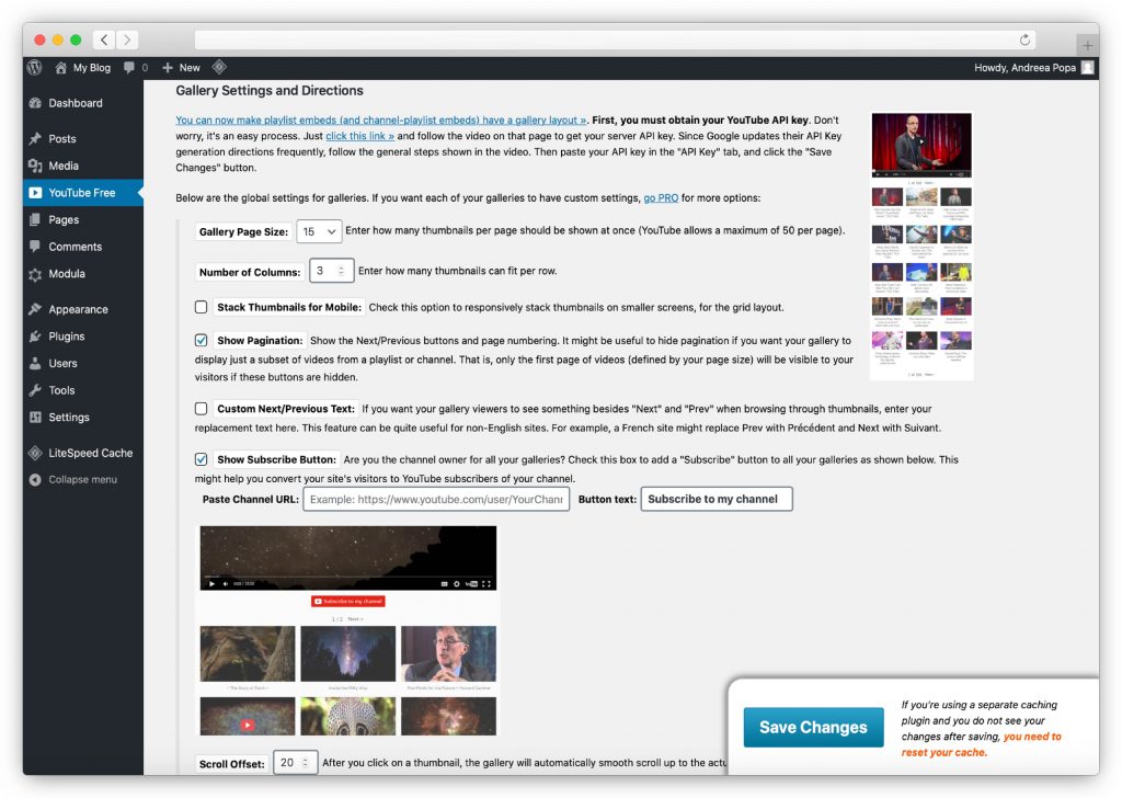 Embed plus for YouTube - Gallery Settings and Directions