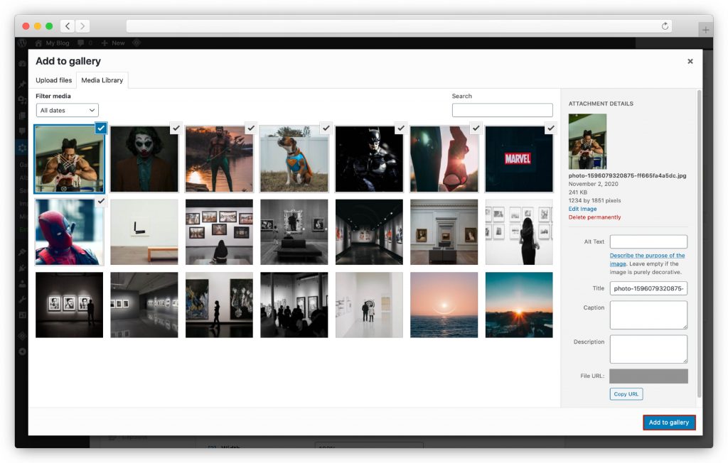Upload images to your gallery - WP gallery plugin